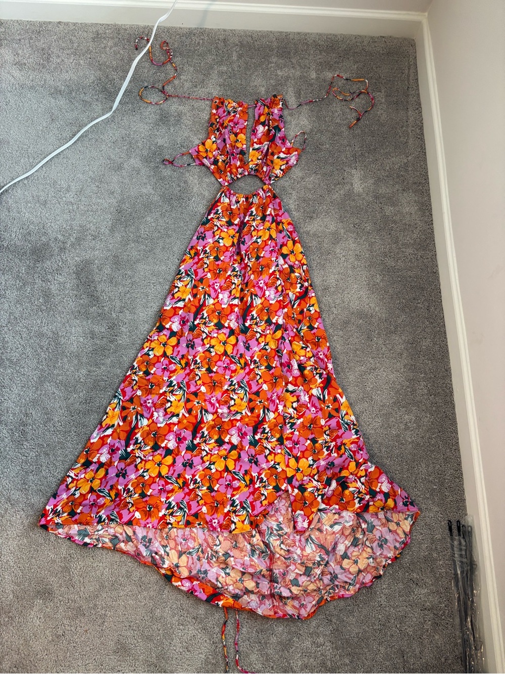 Petal & Pup Pink and Orange Floral Halter Cutout Maxi Dress - Picture 3 of 3